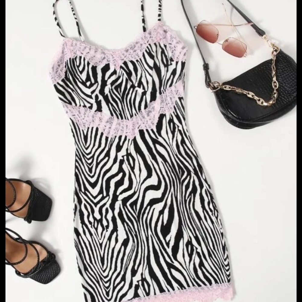 Zebra Print Dress With Pink Lace